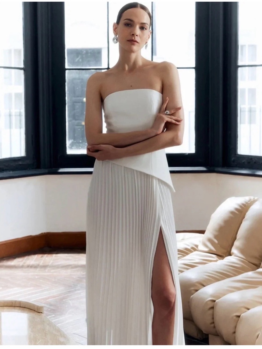 Commense White Pleated Dress